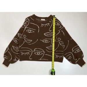 Promesa Brown Face‎ Sweater Acrylic Blend Puff Sleeves Cropped Women's Medium